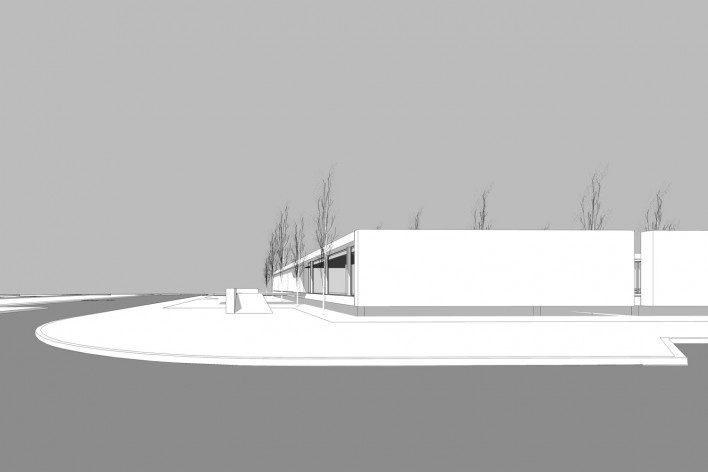 Aulário 3 (unidade de Alicante), vista externa, San Vicente del Raspeig, Alicante, Espanha, 2000. Arquiteto Javier Garcia-Solera<br />Modelo tridimensional e imagem Edson Mahfuz 