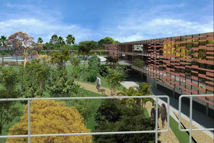 Concurso de Propostas Arquitetônicas para o futuro SESC Guarulhos, 3º lugar. Escritório Forte, Gimenes e Marcondes Ferraz<br />Desenho do escritório 