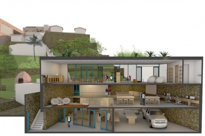 Casa de Òsùmàrè, Casa das Artes, corte, Salvador, 2017. Escritório Brasil Arquitetura<br />Imagem divulgação 