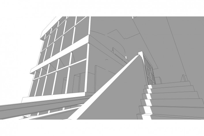 Associação da Indústria Têxtil, vista externa do edifício, Ahmedabad, Gujarat, Índia, 1954. Arquiteto Le Corbusier<br />Elaboração/ Elaboración Edson Mahfuz 