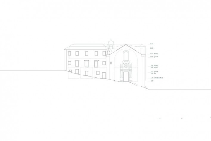 Reabilitação do Colégio da Trindade — Colégio Europeu, elevação oeste,Coimbra, Portugal, 2016. Arquitetos Manuel Aires Mateus e Francisco Aires Mateus / Aires Mateus Arquitectos<br />Imagem divulgação/ disclosure image  [Aires Mateus Arquitectos]