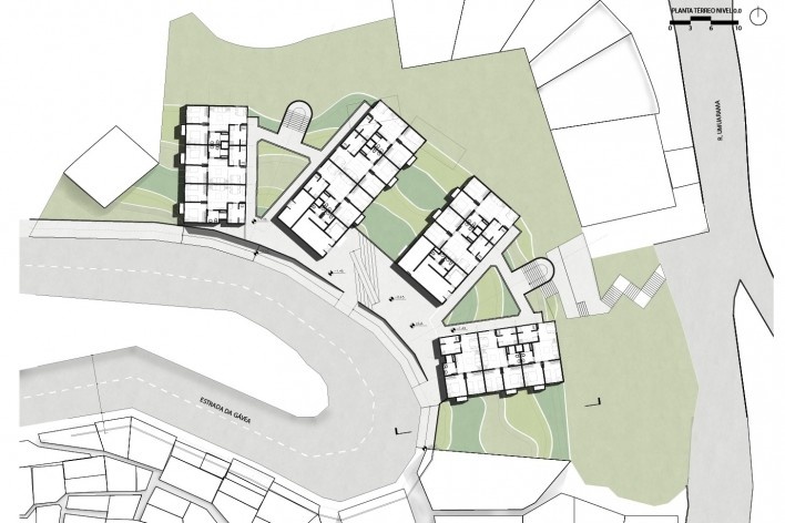 Habitacional Humuarana, planta térreo, com espaço aberto a toda a comunidade e acessado pela Rua Umuarama, 20 metros abaixo, Rio de Janeiro, 2020. Arquiteto Luiz Carlos Toledo e estagiário Maciel Antônio da Silva