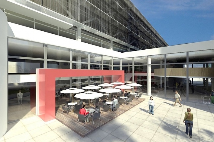 Centro de Referência em Empreendedorismo do Sebrae-MG, praça do restaurante, 1º lugar. Arquiteto Andreoni da Silva Prundêncio, 2008<br />Desenho escritório 