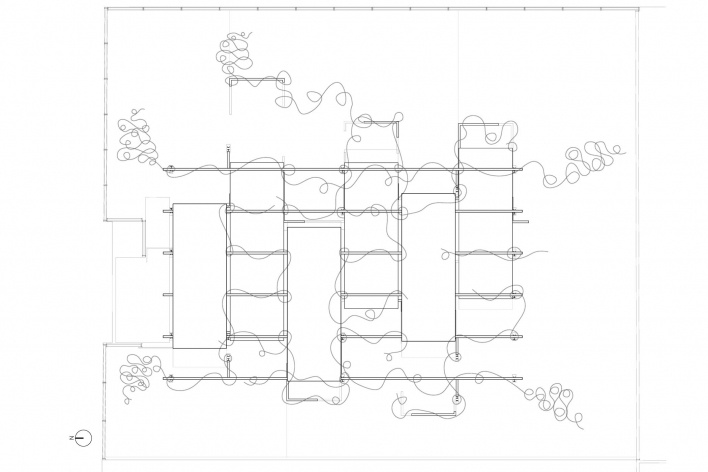 Casa Jardí 03, planta cobertura, Igualada, Barcelona. Arquitetos Manuel Bailo e Rosa Rull, 2007<br />Desenho equipe 