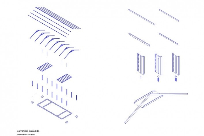 Xingu Canopies, isometric perspective of mounting system, Xingu National Park, São Félix do Araguaia MT Brasil, 2017. Architect Gustavo Utrabo (author) / Estúdio Gustavo Utrabo<br />Imagem divulgação / disclosure image  [Estúdio Gustavo Utrabo]