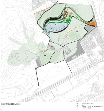 Parque Radical, implantação geral dos jogos, Parque Olímpico de Deodoro, Rio de Janeiro, RJ, Escritório Vigliecca & Associados<br />Imagem divulgação 