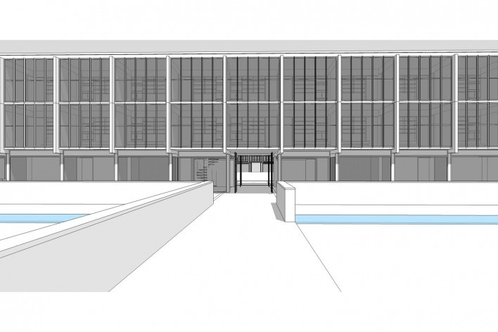 Saint Catherine’s College, portal de acesso ao college, Oxford, Inglaterra, 1959-1964, arquiteto Arne Jacobsen<br />Modelo tridimensional de Edson Mahfuz e Ana Karina Christ 