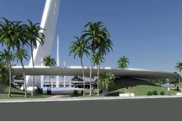 Praça do Natal, Natal RN Brasil, perspectiva externa, 1° lugar Concurso Público de Arquitetura. zerOgroup, 2009<br />Desenho escritório 