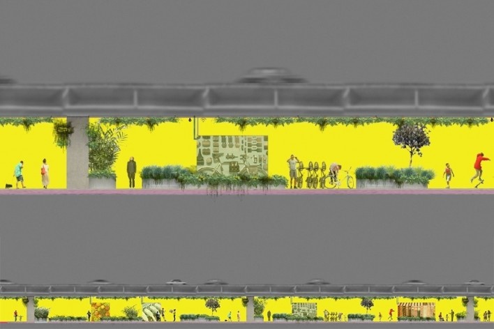 A marquise do Minhocão, iluminação, São Paulo, 2016. Triptyque Architecture + Guil Blanche<br />Imagem divulgação 