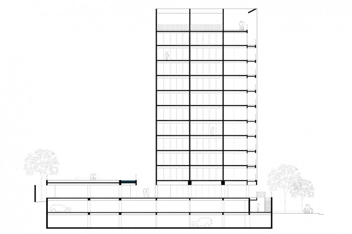 Residencial Huma Klabin, corte a-a, Vila Mariana, São Paulo, 2016, escritório UNA Arquitetos<br />Imagem divulgação 