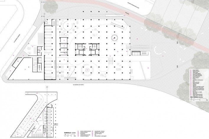 Concurso Anexo da Biblioteca Nacional, plantas térreo e subsolo, Rio de Janeiro, 1º lugar, arquiteto Hector Ernesto Vigliecca Gani<br />Imagem divulgação 