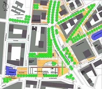 Proposta para os espaços públicos para a área foco<br />Autores do projeto 