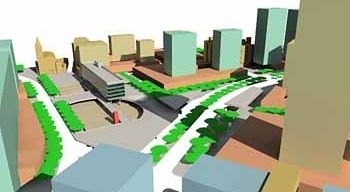 Volumetria proposta para a área foco<br />Autores do projeto 