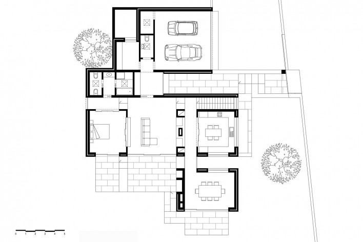 Casa na Cruz de Oliveira, planta, 1ª fase, Benedita, Portugal. Arquiteto Pedro Fonseca Jorge<br />Imagem divulgação 
