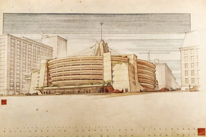Self-service Garage for Pittsburgh, Frank Lloyd Wright, mostra “The Human Insect: Antenna Architectures 1887-2017”<br />Foto Ana Tagliari / Wilson Florio, 2018 