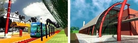 À esquerda, estação metrô; à direita Feira do Produtor e Estação Ferroviária<br />Imagem dos autores do projeto 
