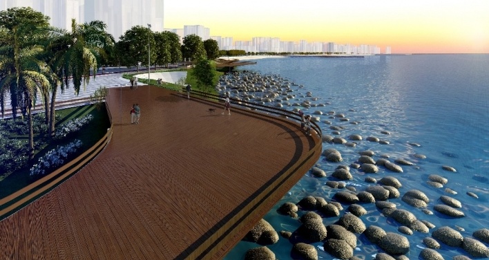 Deck proposto avança sobre as pedras da volta da Jurema. Ponto ideal para contemplação do litoral e do pôr-do-sol