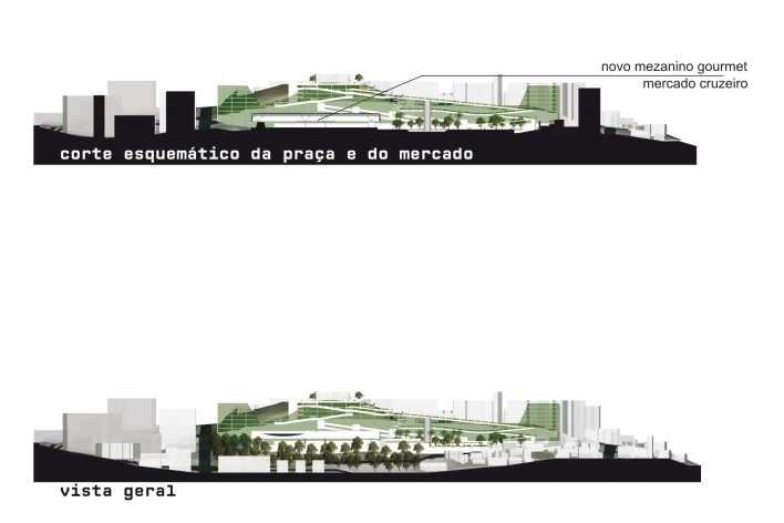 Premiação “Viva o Mercado!”, corte esquemático da praça e do mercado, vista geral, João Antônio Valle Diniz e equipe, Segundo Lugar, Belo Horizonte, MG, Brasil, 2011