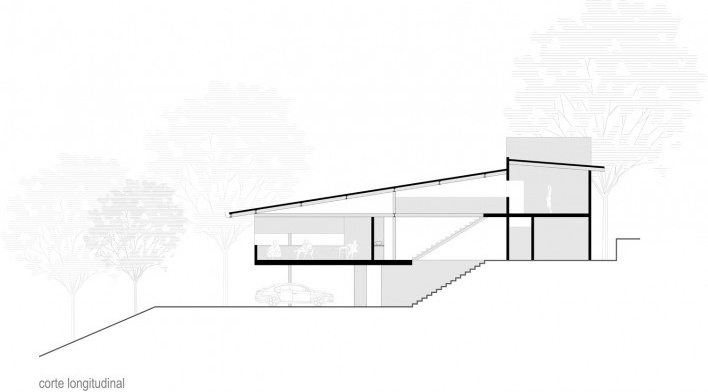 Residência Atibaia, corte longitudinal, Atibaia SP, 2008. Arquiteto Bernardo Telles.<br />Imagem divulgação 