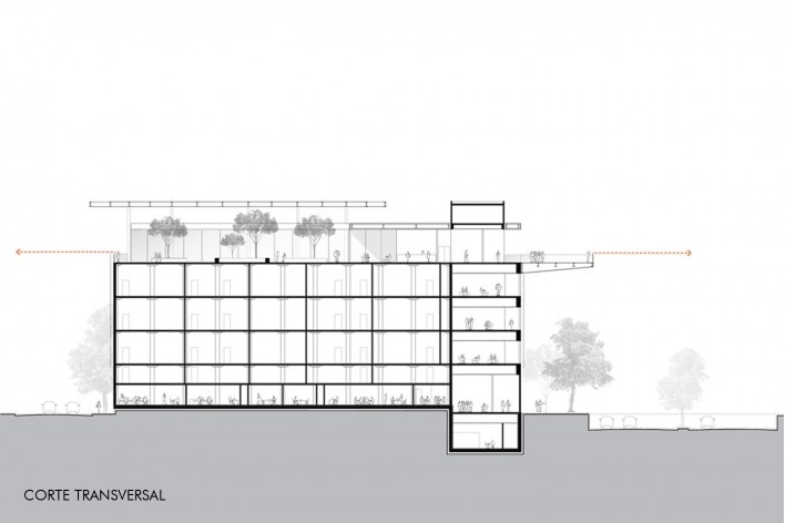 Concurso Anexo da Biblioteca Nacional, corte transversal, Rio de Janeiro, 3º lugar, arquiteto Renato Dal Pian<br />Imagem divulgação 