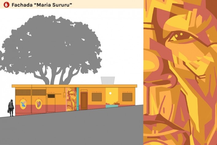 Rota do São Benedito, fachada Maria Sururu, Vitória ES. Arquitetos Juliana Lisboa e Renato Pontello / Cidade Quintal<br />Imagem divulgação  [Acervo Cidade Quintal]