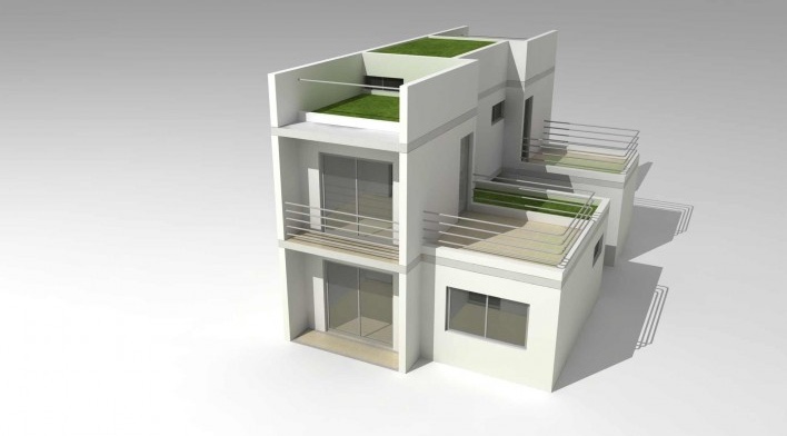 Maquete eletrônica da tipologia de 3 dormitórios com acréscimo de quarto e banheiro acessíveis. Concurso Habitação para Todos.CDHU.Sobrados - 2º Lugar<br />Autores do projeto  [equipe premiada]