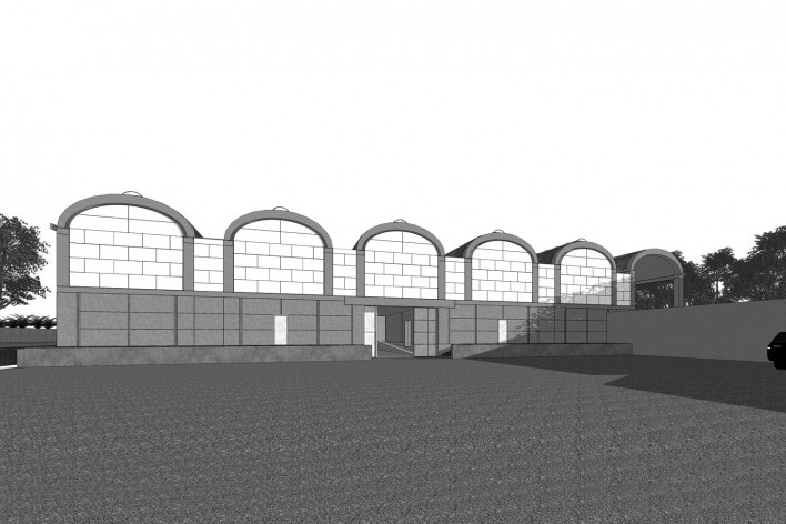 Museu de Arte Kimbell, vista externa, Fort Worth, Texas, EUA, 1972. Arquiteto Louis I. Kahn<br />Modelo tridimensional Miguel Bernardi / Imagem Edson Mahfuz 