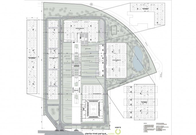 Concurso Sistema Fecomércio‐RS, planta do nível parque. Gabriel Cruz Grandó e equipe, 2º lugar, 2011