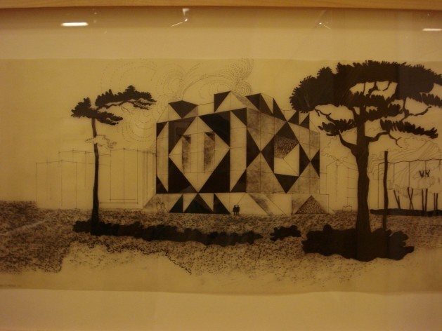 Desenho a nanquim de projeto demonstra a inspiração neoplasticista do grupo, exposição no Centro Pompidou, Paris, julho 2012<br />Foto Ronaldo Marques de Carvalho 