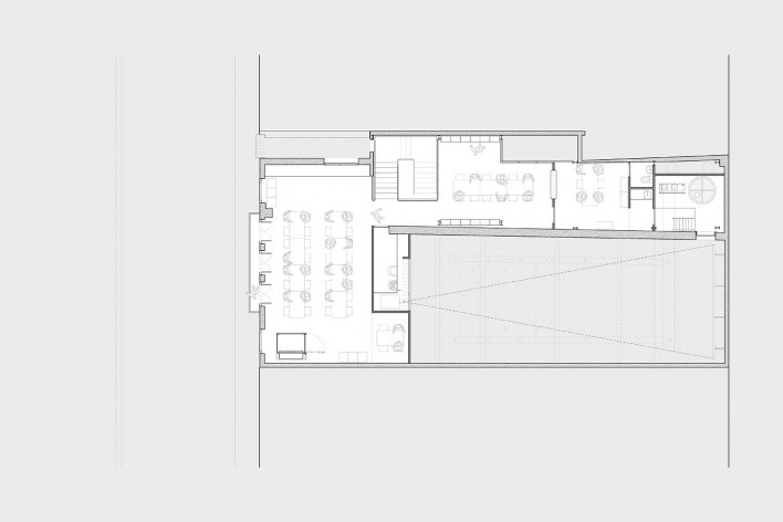 Cinema da Praça, planta superior, Paraty RJ, 2018. Arquitetos Luís Tavares e Marinho Velloso (autores) / Arquipélago Arquitetos<br />Imagem divulgação  [Arquipélago Arquitetos]