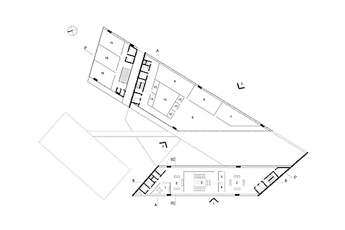 Centro de Referência em Empreendedorismo do Sebrae-MG, planta terceiro pavimento, menção honrosa. Arquitetos Danilo Ribeiro Cardoso Terra, Juliana Assali Terra e Pedro Tuma, 2008<br />Desenho escritório 