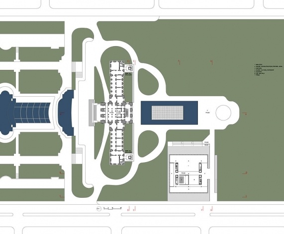Ampliação do Museu Paulista da USP (Museu do Ipiranga), planta pavimento térreo. Arquitetos Eduardo Colonelli e Silvio Oksman, 2008<br />Imagem escritório 