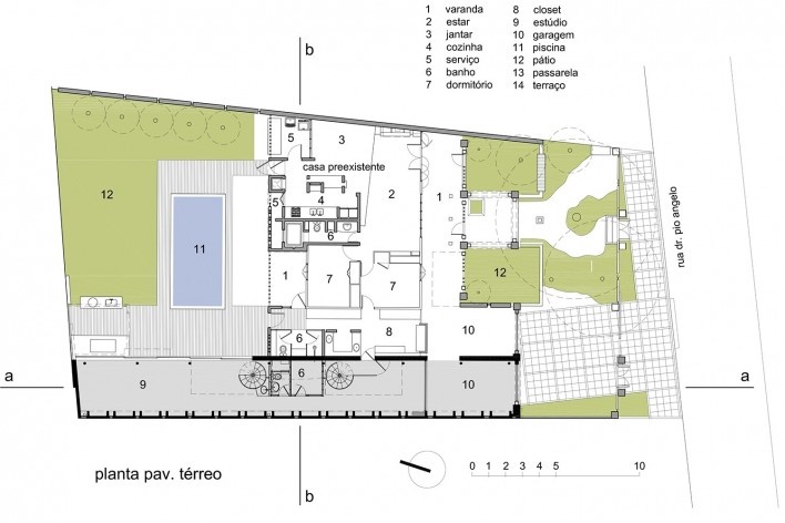 Casa de Ipanema, planta térreo, Sergio M. Marques, 2007/2009<br />Desenho Sergio M. Marques 