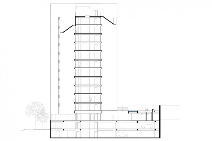 Residencial Huma Klabin, corte b-b, Vila Mariana, São Paulo, 2016, escritório UNA Arquitetos<br />Imagem divulgação 