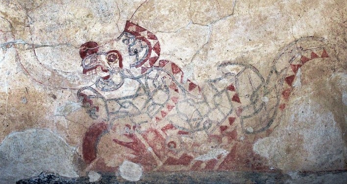 Teotihuacán, pintura do jaguar na parede do Palácio Quetzalpapalotl, México<br />Foto Victor Hugo Mori 