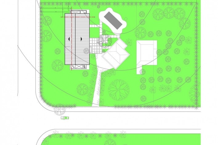 Casa do Cerrado (Prata e Lopez), implantação-cobertura, Barretos SP Brasil, 2019. Arquitetos Aline Coelho Sanches e Lucas Corato / Aline Coelho Sanches + Corato Arquitetura & Design<br />Imagem divulgação  [Aline Coelho Sanches + Corato Arquitetura & Design]