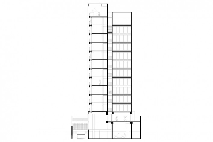 Residencial Huma Klabin, corte c-c, Vila Mariana, São Paulo, 2016, escritório UNA Arquitetos<br />Imagem divulgação 