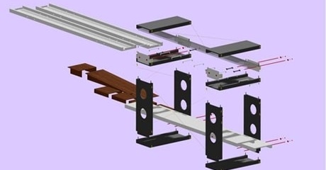 Perspectiva das peças e esquema de montagem<br />Imagem dos autores do projeto 