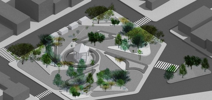 Concurso revitalização da Praça da Liberdade em Ipameri, perspectiva, João Gabriel Galiardi e Fabio Ucella. 