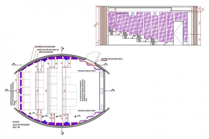 Reforma e ampliação O2 Filmes, detalhes sala projeção, São Paulo SP Brasil, 2013. Arquiteta Cristina Xavier<br />Imagem divulgação  [Acervo Cristina Xavier]