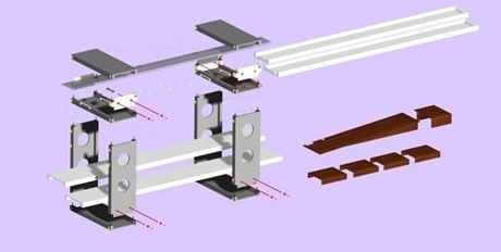 Perspectiva das peças e esquema de montagem<br />Imagem dos autores do projeto 