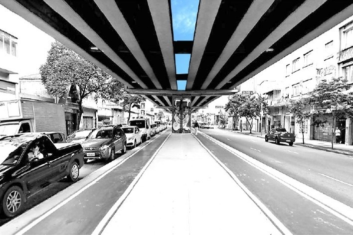 A marquise do Minhocão, iluminação, São Paulo, 2016. Triptyque Architecture + Guil Blanche<br />Imagem divulgação 