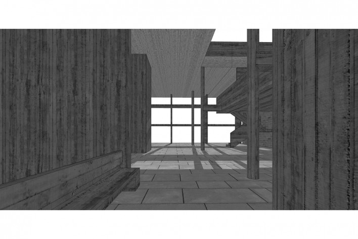 Associação da Indústria Têxtil, vista externa do edifício, Ahmedabad, Gujarat, Índia, 1954. Arquiteto Le Corbusier [Elaboração/ Elaboración Edson Mahfuz]