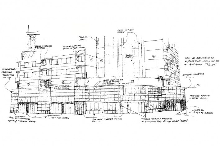 Brascan Century Plaza, croquis dos arquitetos, São Paulo. Escritório Konigsberger Vannucchi, 2000-2003 [Acervo KV]