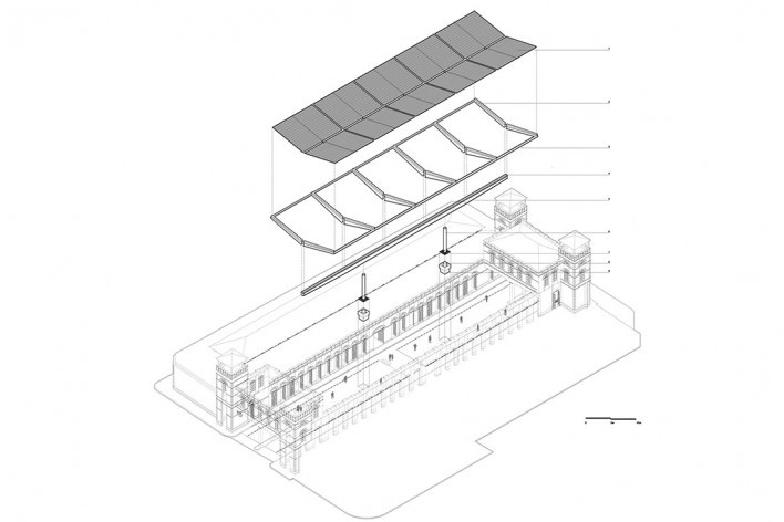 Cobertura do Mercado Público de Florianópolis, perspectiva isométrica da montagem, 2016. Arquitetos Gustavo Correia Utrabo e Pedro Lass Duschenes<br />Imagem divulgação 