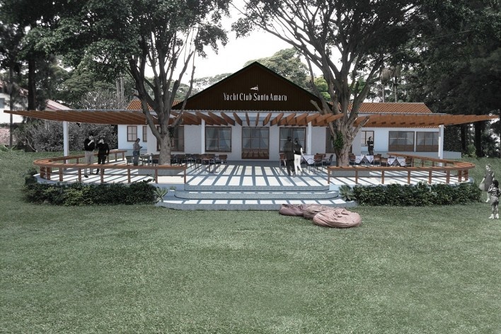 Cobertura da varanda do Yacht Clube Santo Amaro, perspectiva, São Paulo SP, arquiteta Vera Lúcia Domschke<br />Desenho José Tadeu Ferreira Junior 
