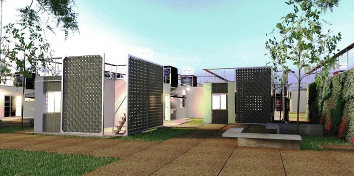 Casa de Borracha de Pneu em implantação multifamiliar em Ribeirão Preto.Menção honrosa – casas térreas Concurso Público Nacional de Arquitetura para Novas Tipologias de Habitação de Interesse Social Sustentáveis<br />Autores do projeto  [escritorio premiado]