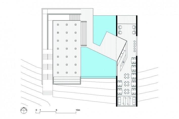 Bar/pool/gallery, bar plan. BCMF arquitetos + MACh arquitetos