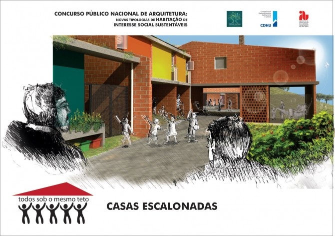 Capa. “Todos sob o mesmo teto” – casas escalonadas. 1º. Lugar Concurso Público Nacional de Arquitetura para Novas Tipologias de Habitação de Interesse Social Sustentáveis<br />Autores do projeto  [equipe vencedora]