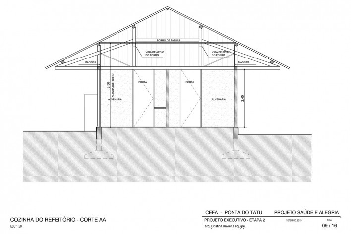 Centro Experimental Floresta Ativa - CEFA, corte da cozinha do refeitório principal, RESEX Tapajó-Arapiuns PA. Arquiteta Cristina Xavier<br />Imagem divulgação 